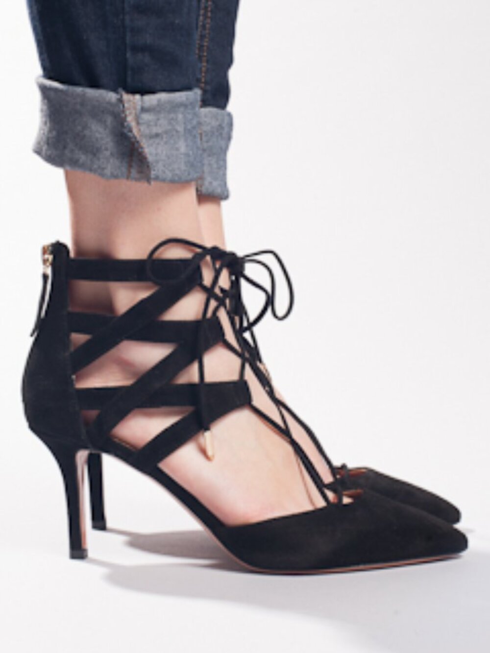 Aquazzura Black Suede Belgravia Lace Up Pointed Toe size 40 EU